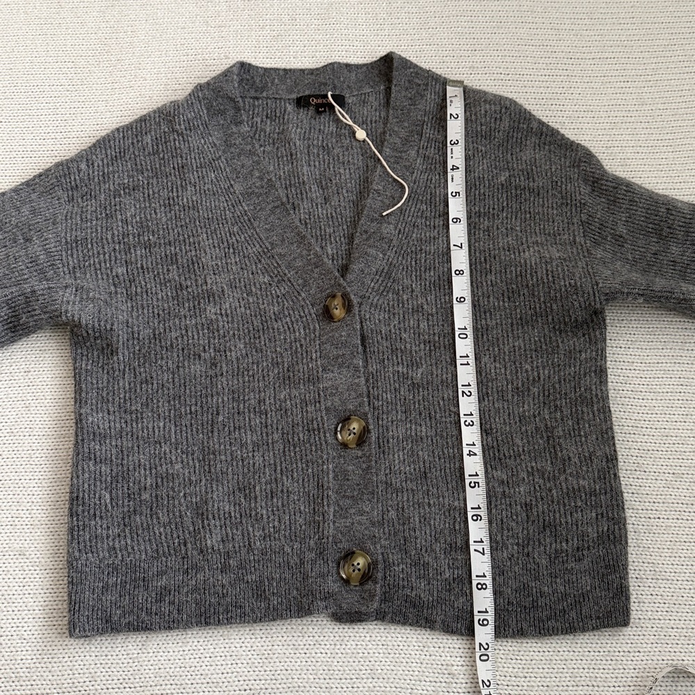 Quince Charcoal Gray Ribbed V-Neck Button Cardigan - Picture 4 of 7